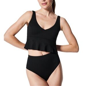 Spanx Pique Longline Flounce Swim Top Size Medium beach Vacation New